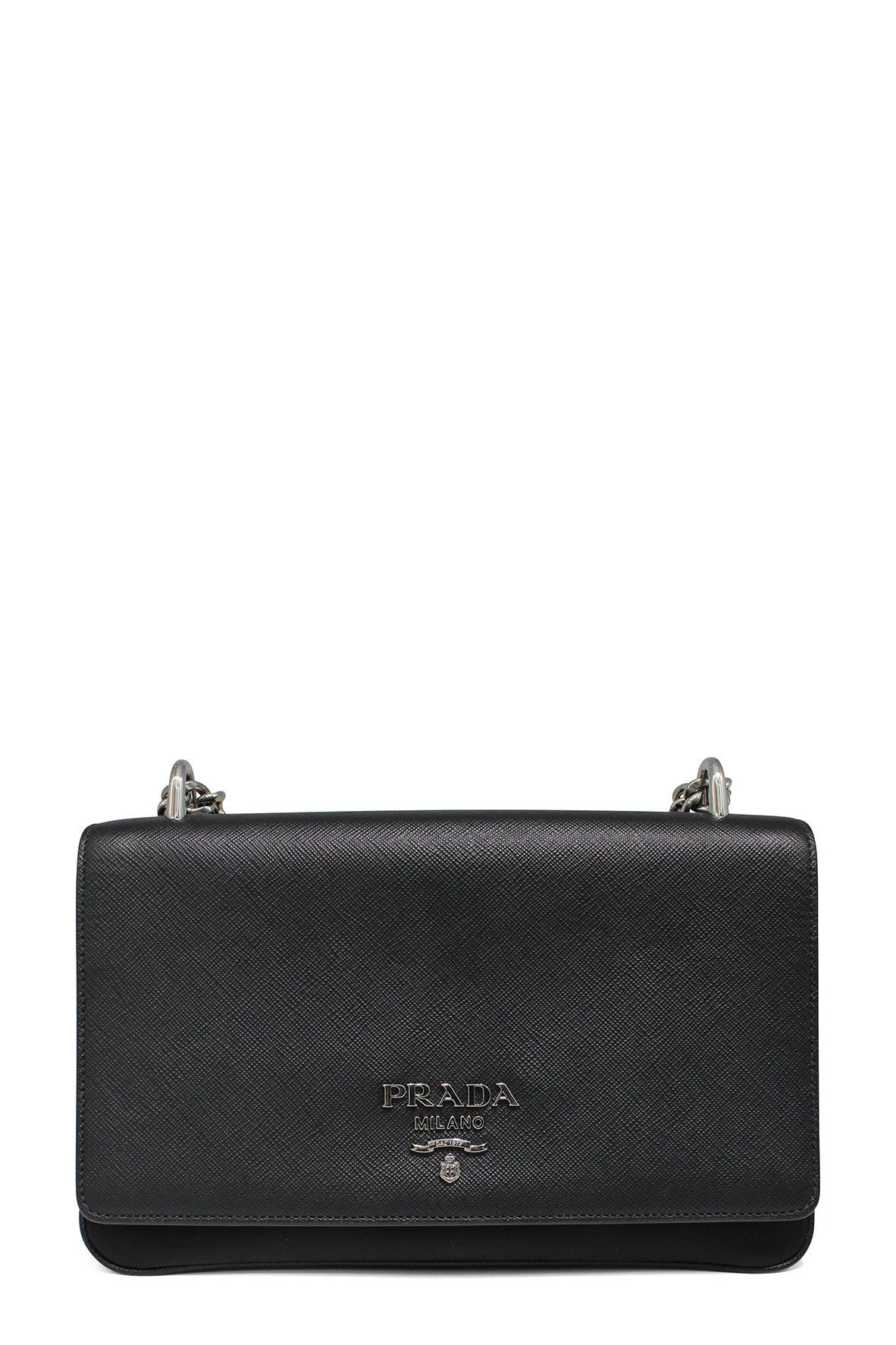 Saffiano Lux Nylon Chain Shoulder Bag Black