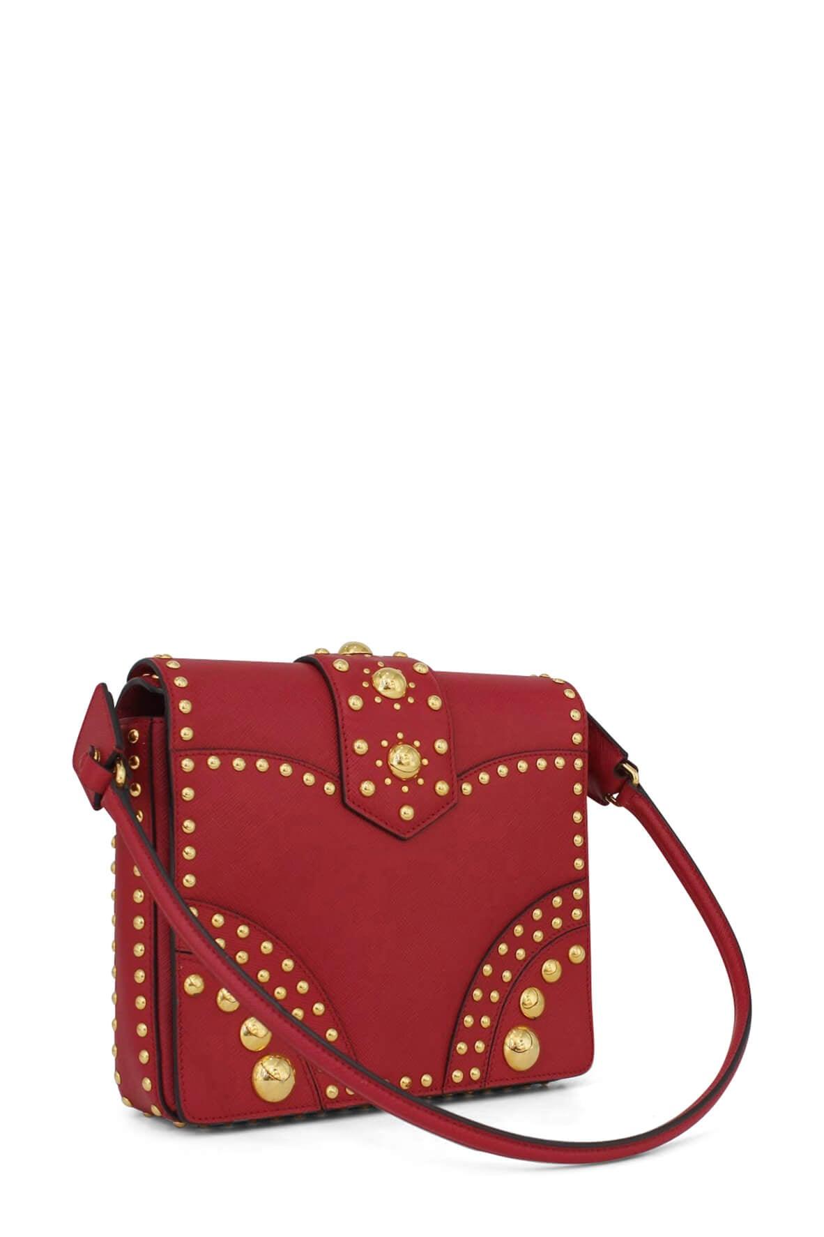 Saffiano Studded Shoulder Bag Red