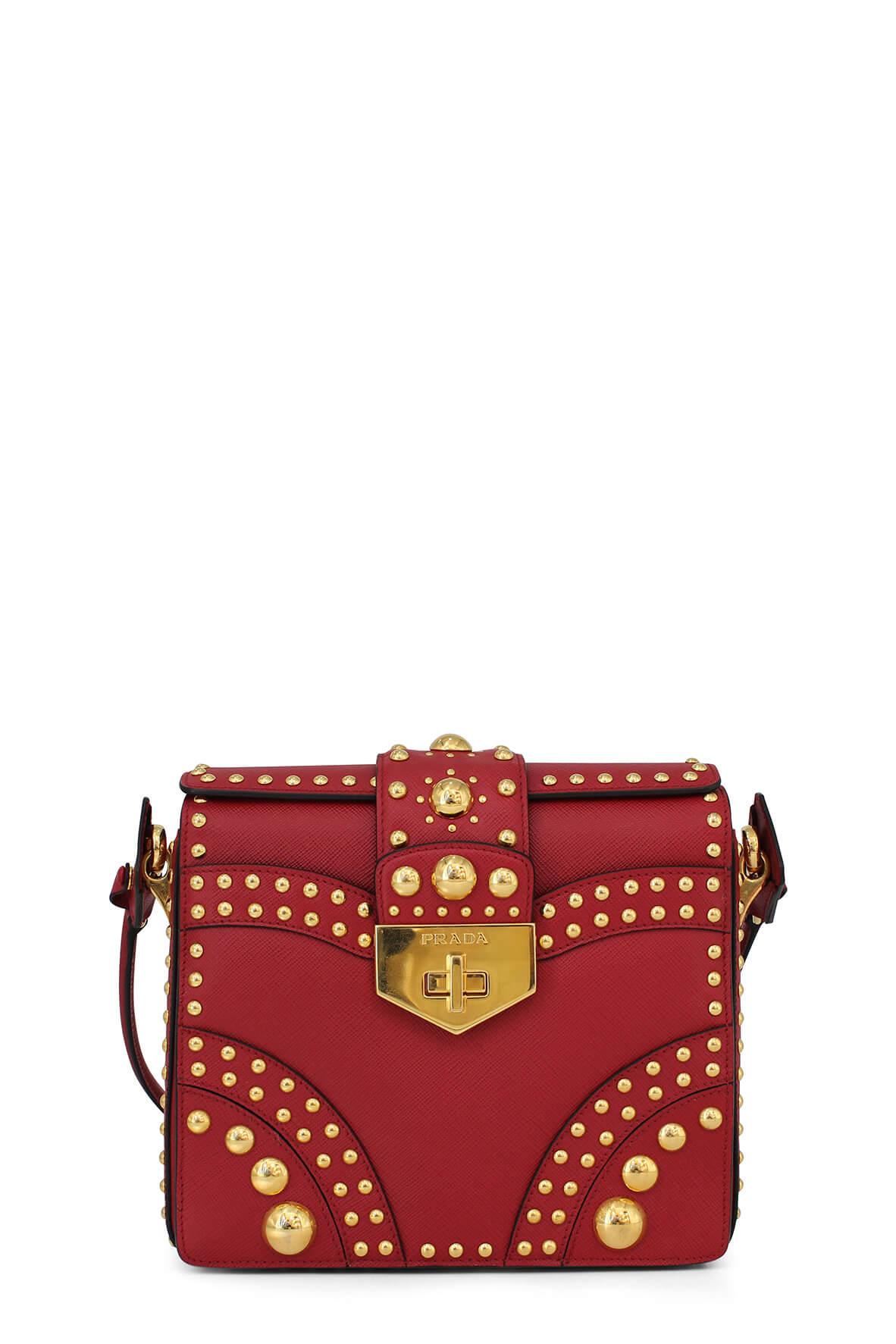 Saffiano Studded Shoulder Bag Red