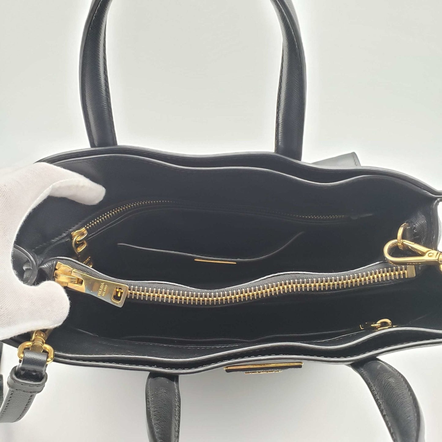 Prada Saffiano Triple Pocket Nero Black Shoulder Bag