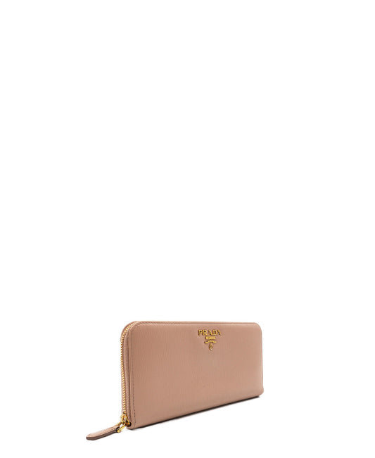 Saffiano Metal Zip Leather Continental Wallet Pink