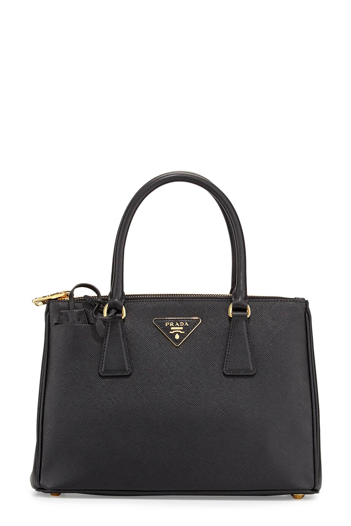 Small Saffiano Lux Double Zip Tote Black