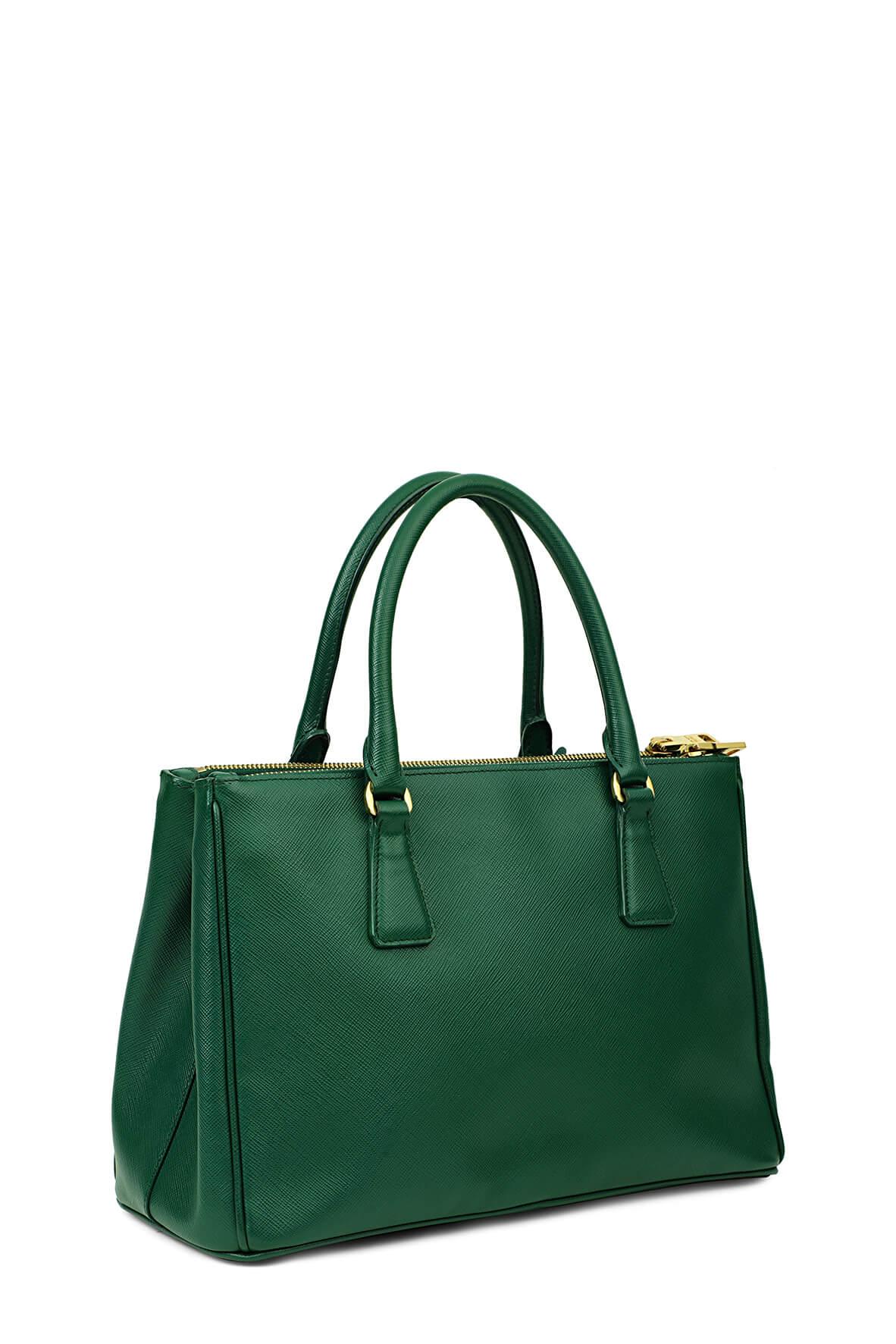 Small Saffiano Lux Double Zip Tote Green