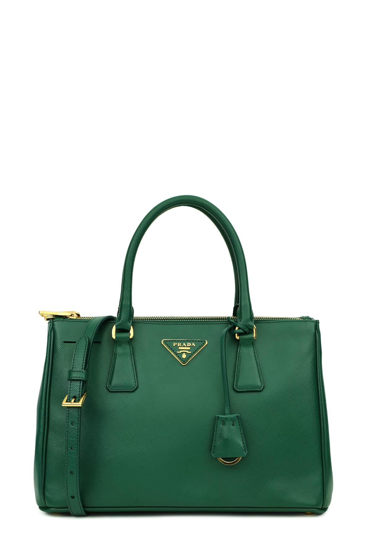 Small Saffiano Lux Double Zip Tote Green