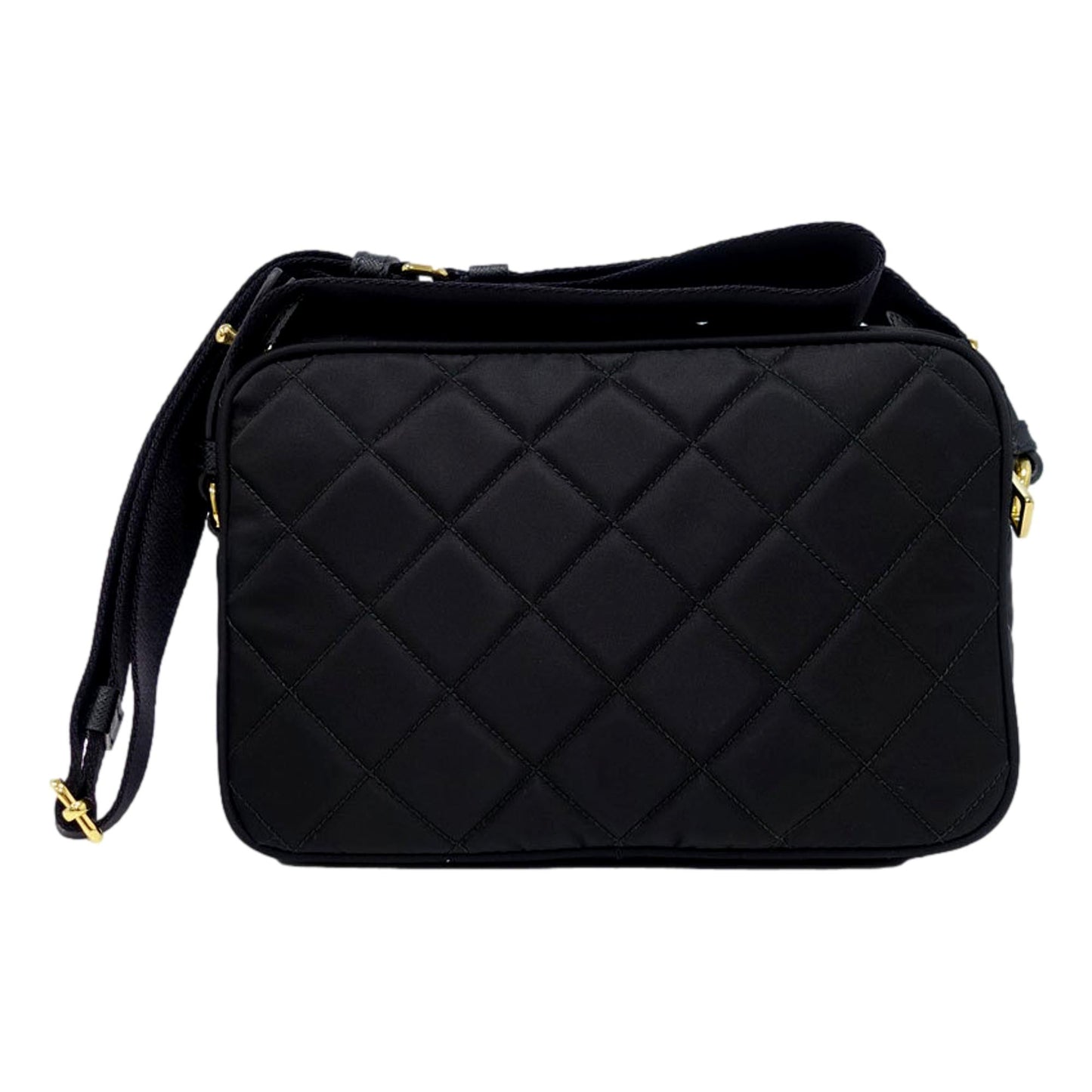 Prada Tessuto Black Quilted Nylon Triangle Logo Camera Crossbody Bag