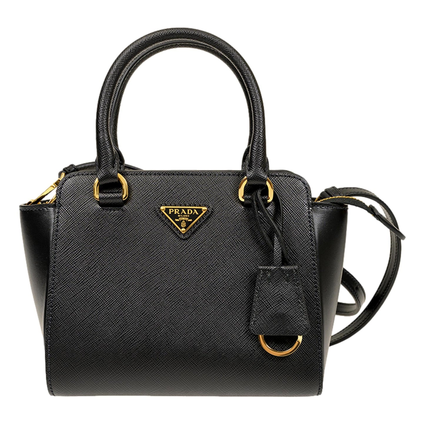 Prada Triangle Logo Black Saffiano Lux Leather Crossbody Tote Bag