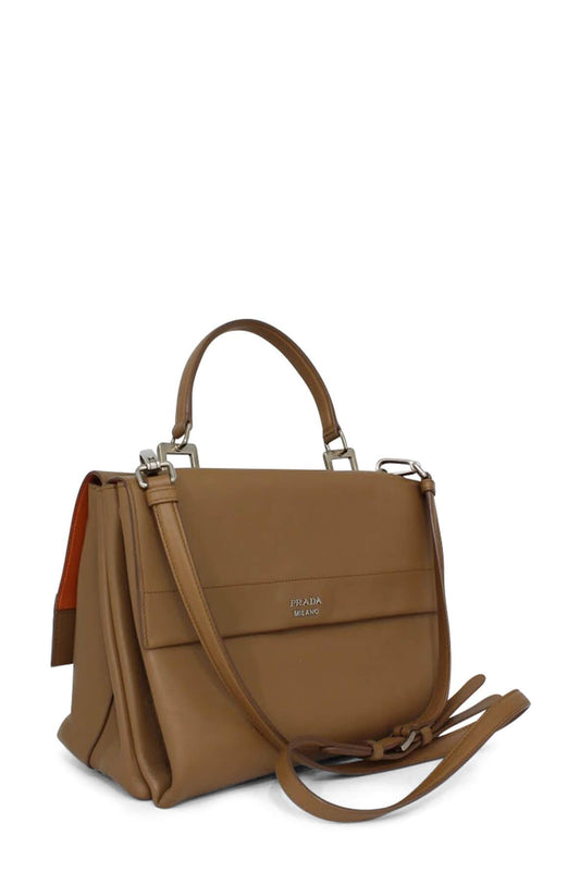 Vitello Lux Double Flap Satchel Brown