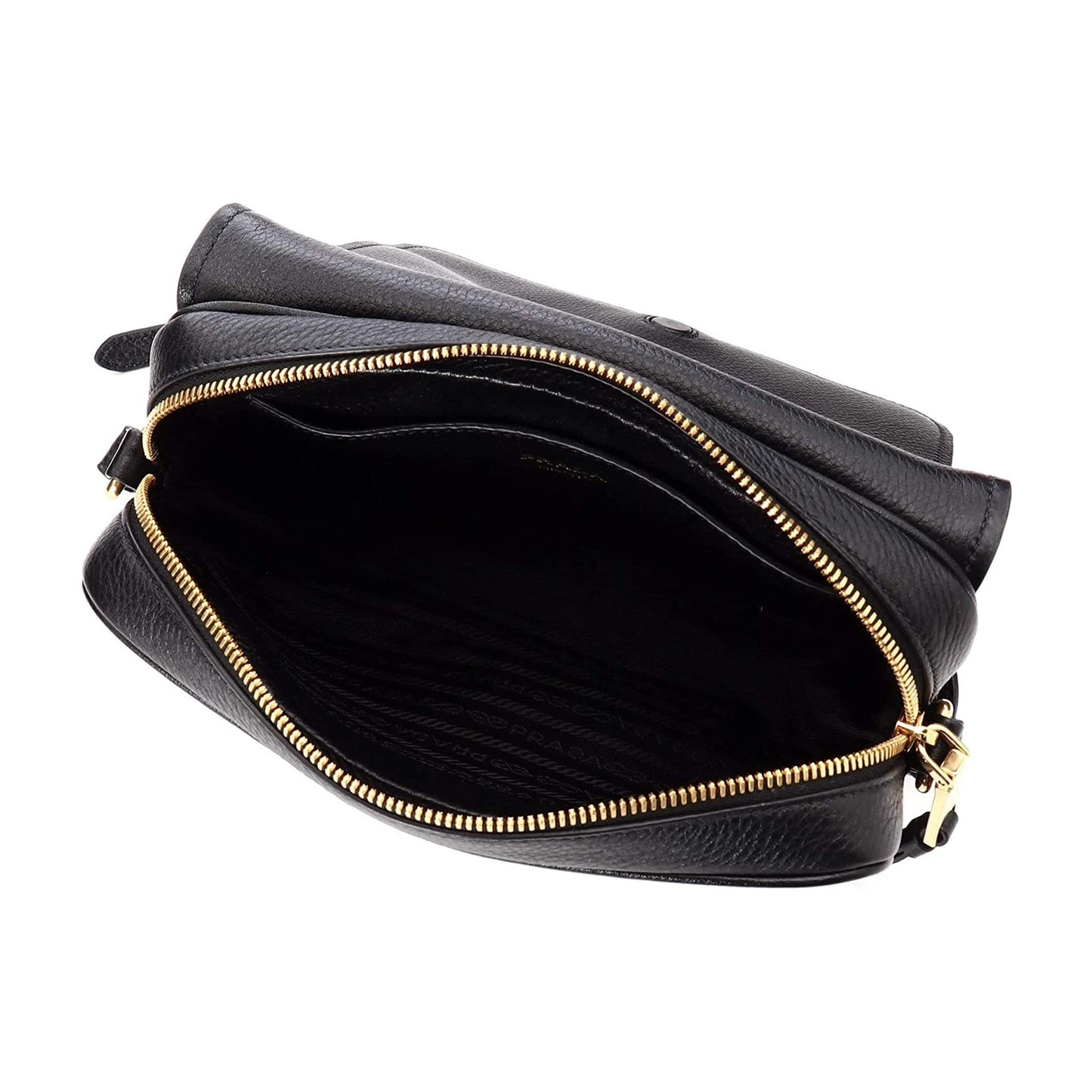 Prada Vitello Phenix Black Leather Flap Crossbody Bag