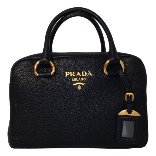 Prada Vitello Phenix Black Leather Web Stripe Crossbody Satchel Bag