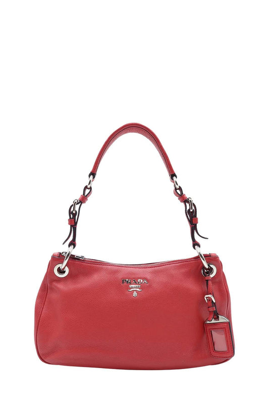 Vitello Phenix Leather Small Shoulder Bag Rosso