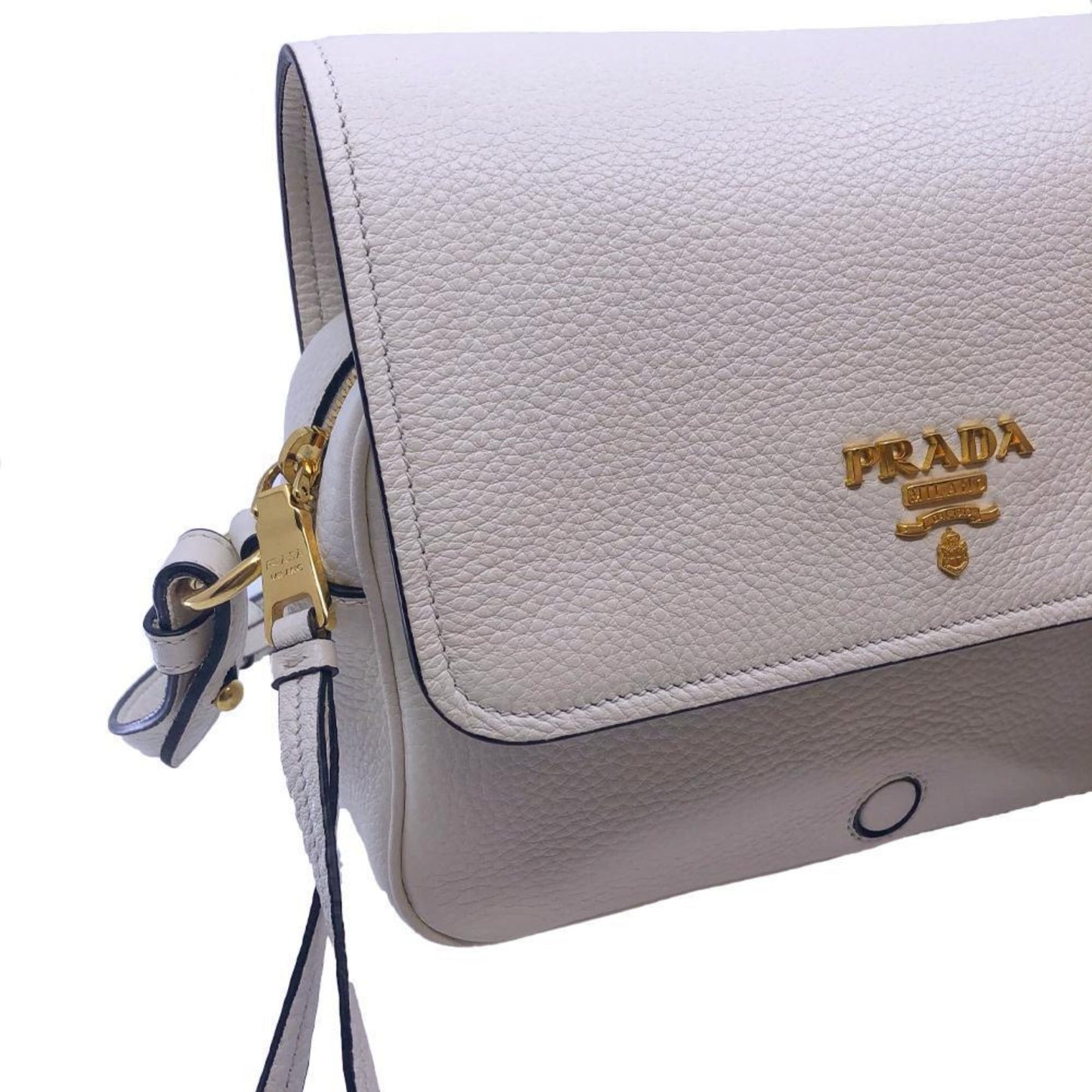 Prada Flap Vitello Phenix Ivory Leather Cross Body Bag