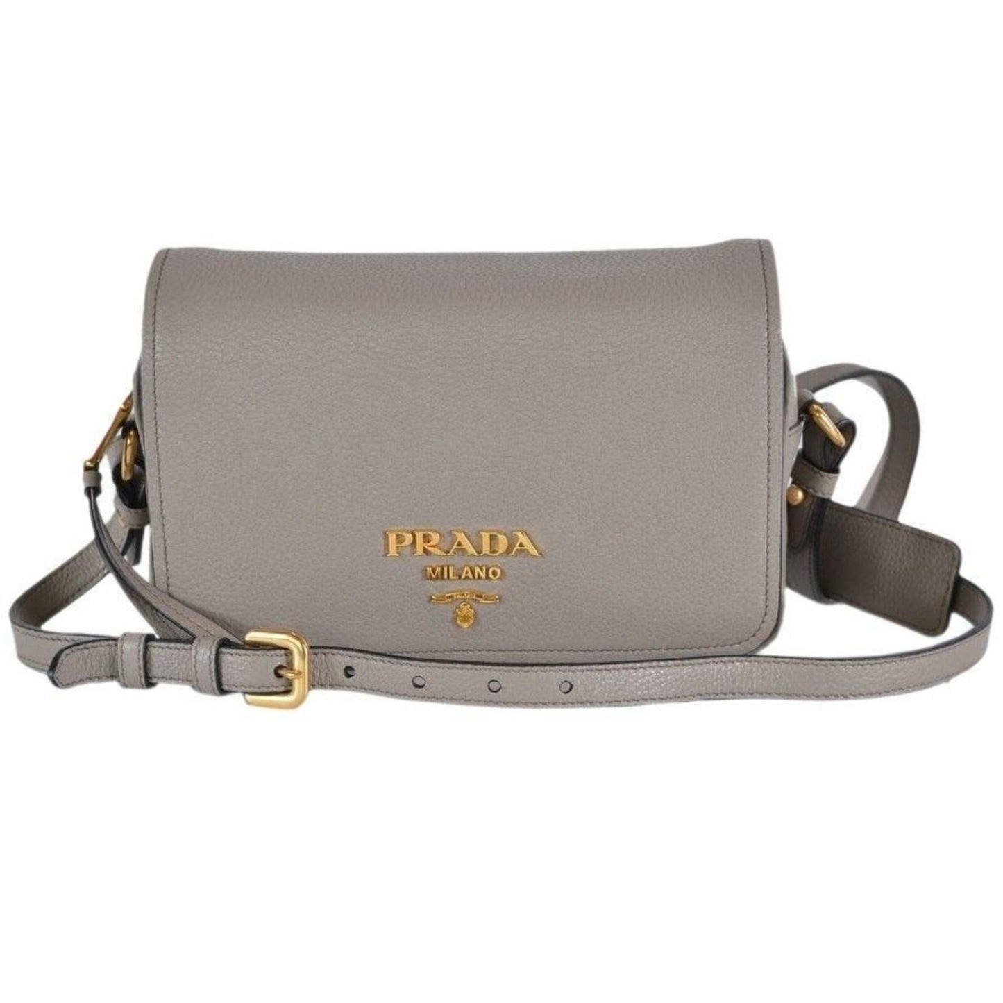 Prada Vitello Phenix Argilla Grey Leather Flap Crossbody Bag