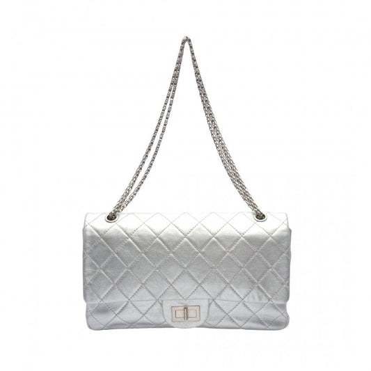 Chanel 2.55 Lambskin Jumbo Silver Double Flap Bag