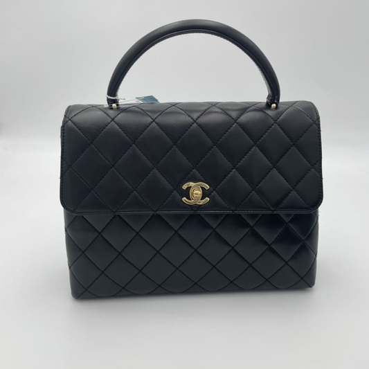 Chanel Black Quilted Leather Handbag Medium Size