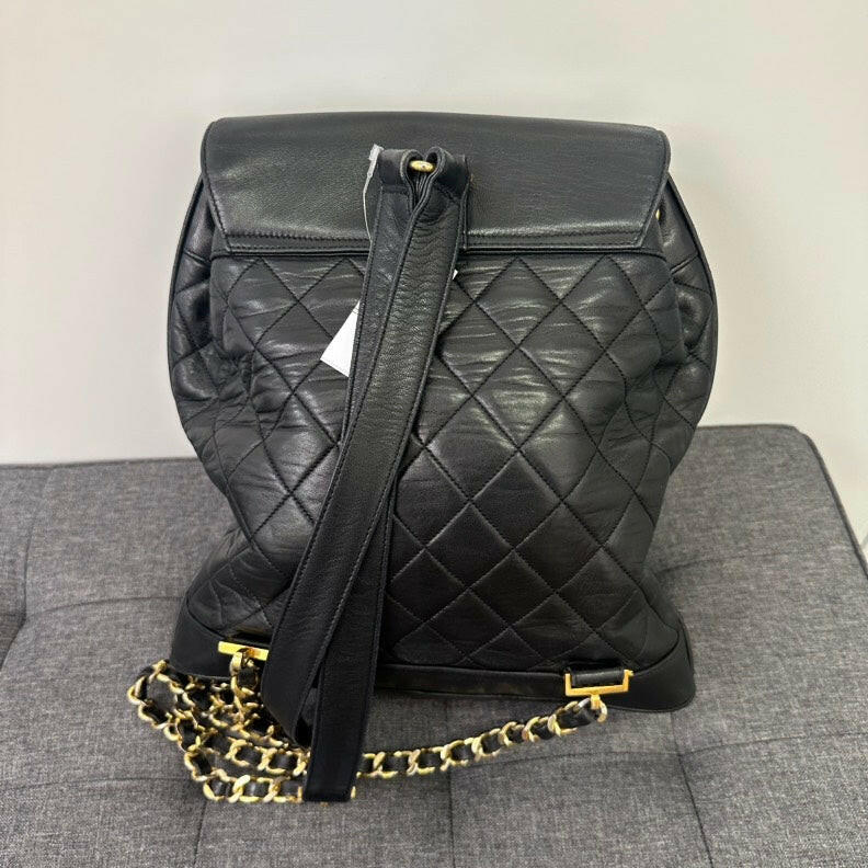 Chanel Vintage Black Lambskin Turn-lock Chain Backpack