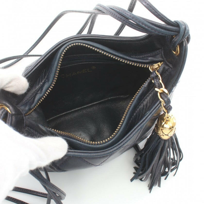 Chanel Vintage Lambskin Tassel Crossbody Bag Medium Navy Quilted Leather Handbag