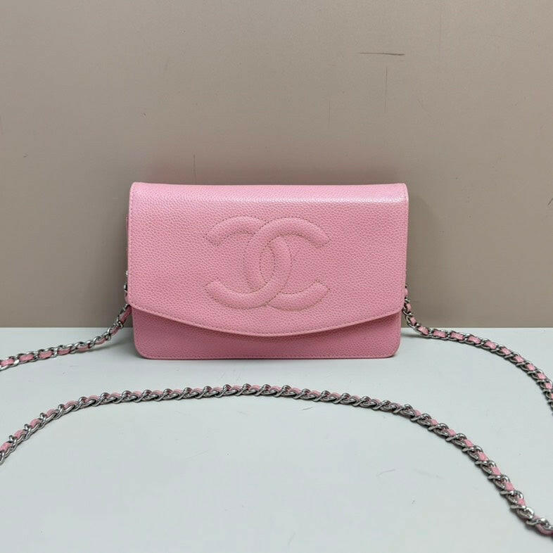 Chanel Caviar Leather Wallet on Chain Pink Medium Handbag.