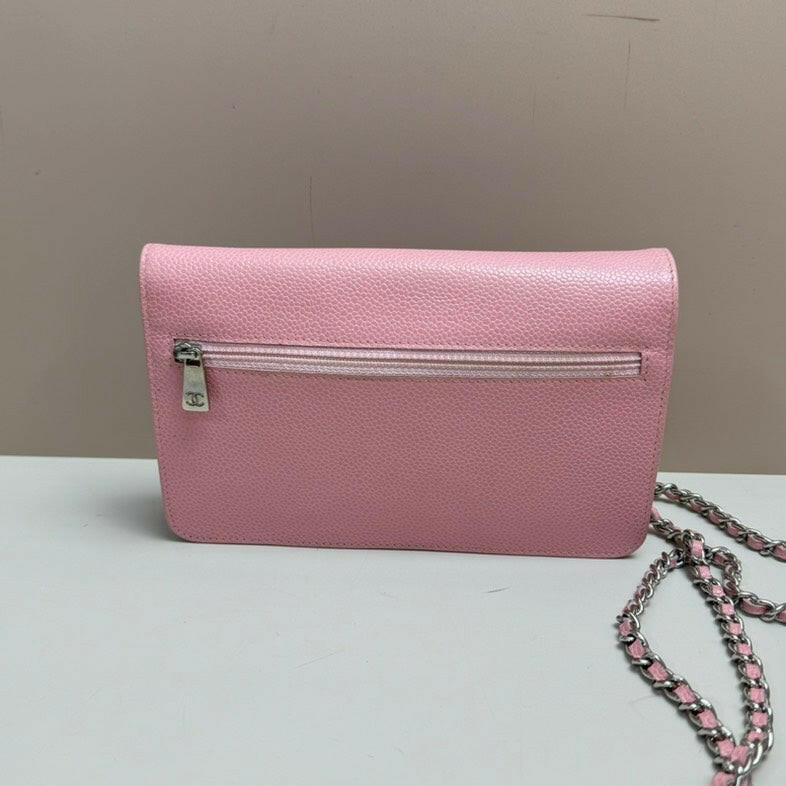 Chanel Caviar Leather Wallet on Chain Pink Medium Handbag