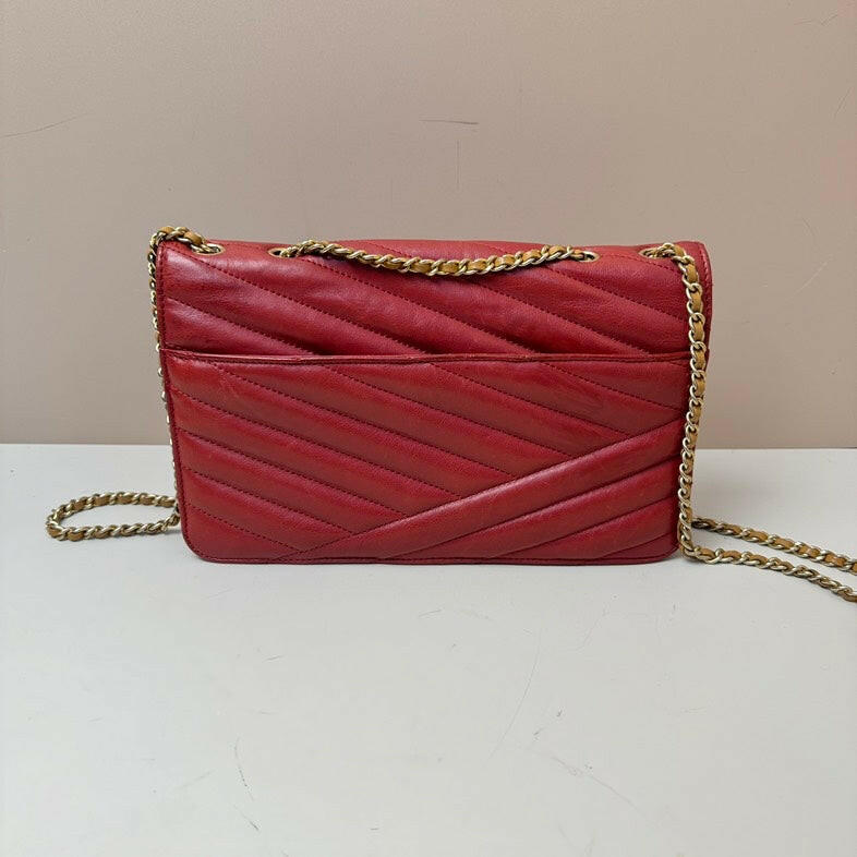 Chanel 2.55 Calfskin Single Flap Bag Red Medium Size with Gold Chain Strap