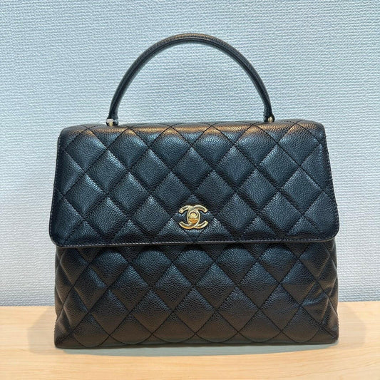 Chanel Black Caviar Skin Handbag with Gold Hardware, Medium Size.