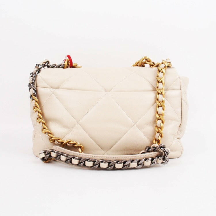 Chanel 19 Bag Medium Beige 2020-2021 Quilted Leather with Gold Chain