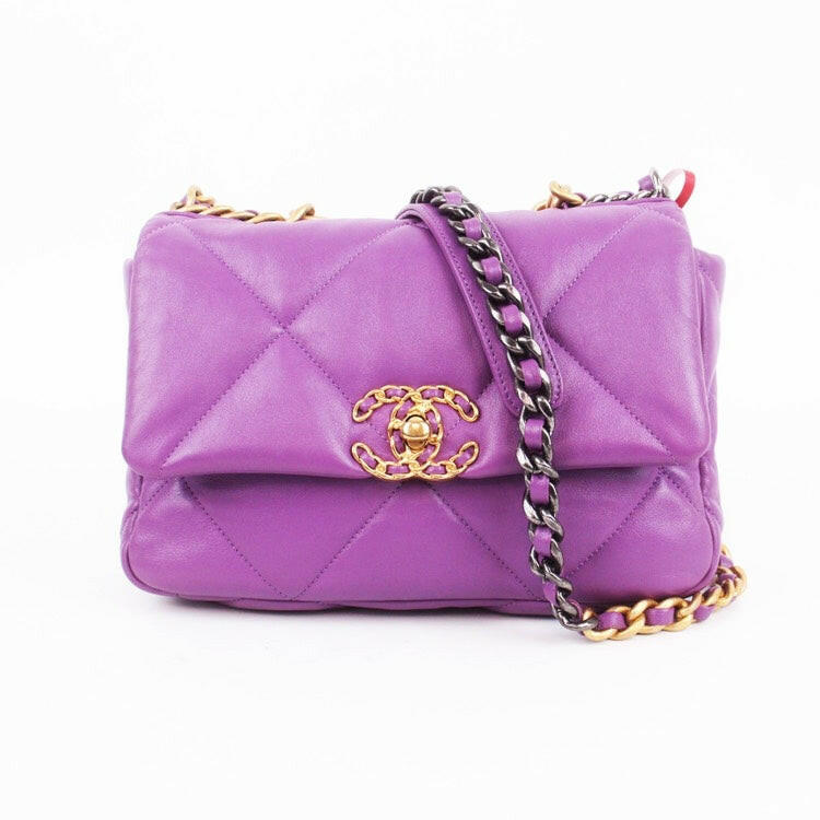 Chanel 19 Bag Small Purple 2021-2023 Quilted Leather with Chain Strap