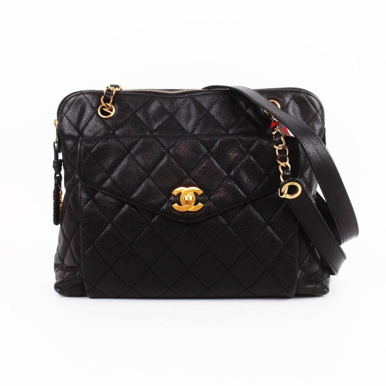 Vintage Chanel Black Quilted Shoulder Bag 1994-1996, Large Size