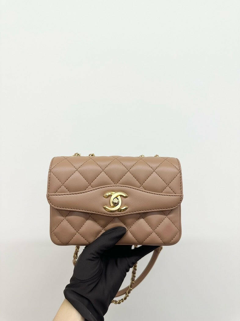 Chanel Mini Cuba Flap Bag Brown Lambskin, 2018 Full Set - Premium Luxe Handbag