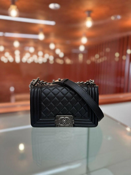 Chanel Le Boy Small Diamond Quilted Black Handbag with Dust Bag Mid-2019.