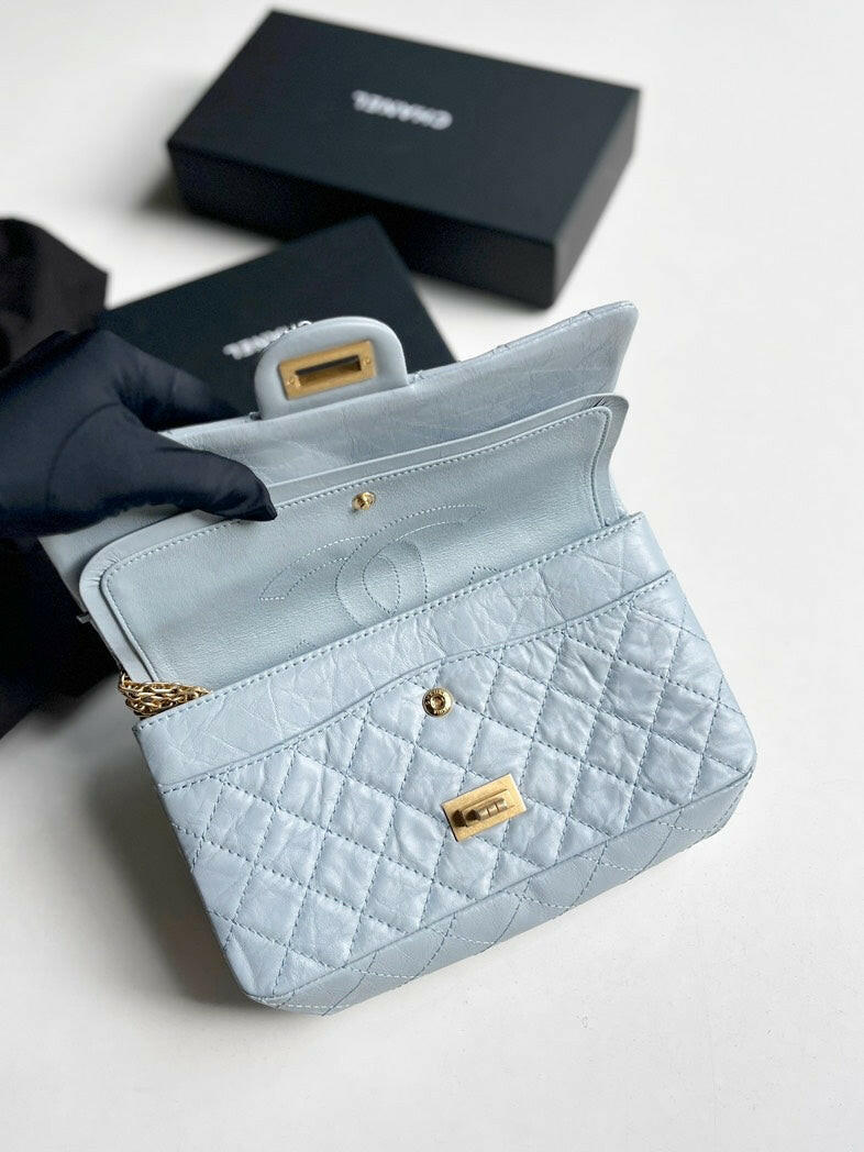 Chanel 2.55 Reissue Blue Grey with Gold Hardware 2019, Includes Card and Dust Bag