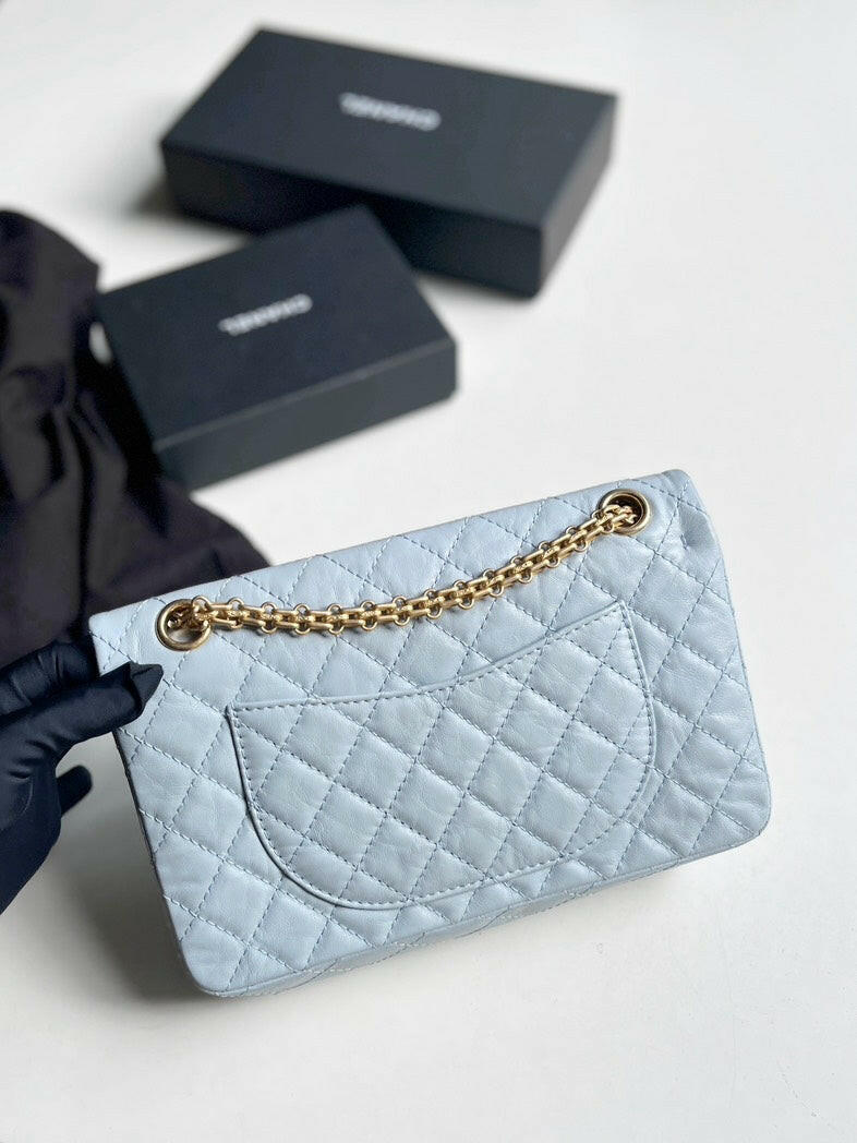 Chanel 2.55 Reissue Blue Grey with Gold Hardware 2019, Includes Card and Dust Bag