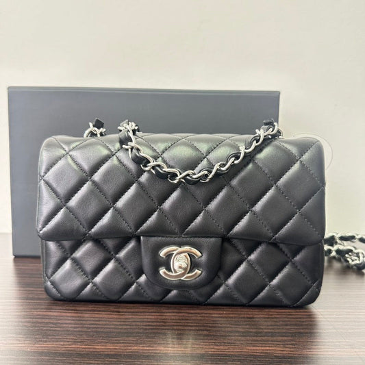 Chanel Lambskin Classic Flap Bag Small Black Chain Shoulder Handbag