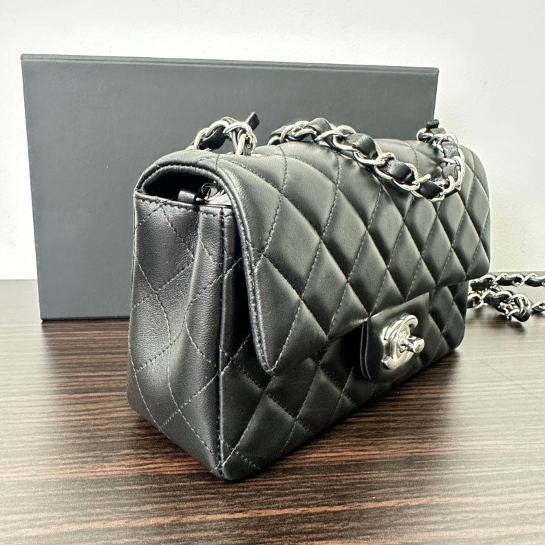 Chanel Lambskin Classic Flap Bag Small Black Chain Shoulder Handbag