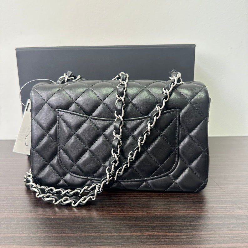 Chanel Lambskin Classic Flap Bag Small Black Chain Shoulder Handbag