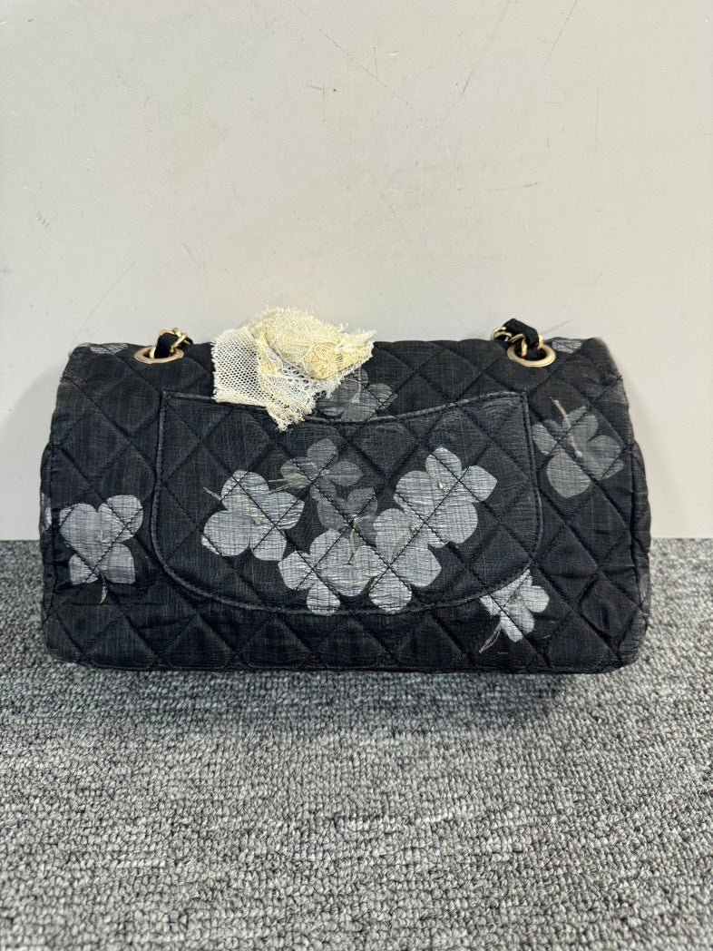 Chanel Rare Runway CF Medium Black Floral Embellished Quilted Handbag