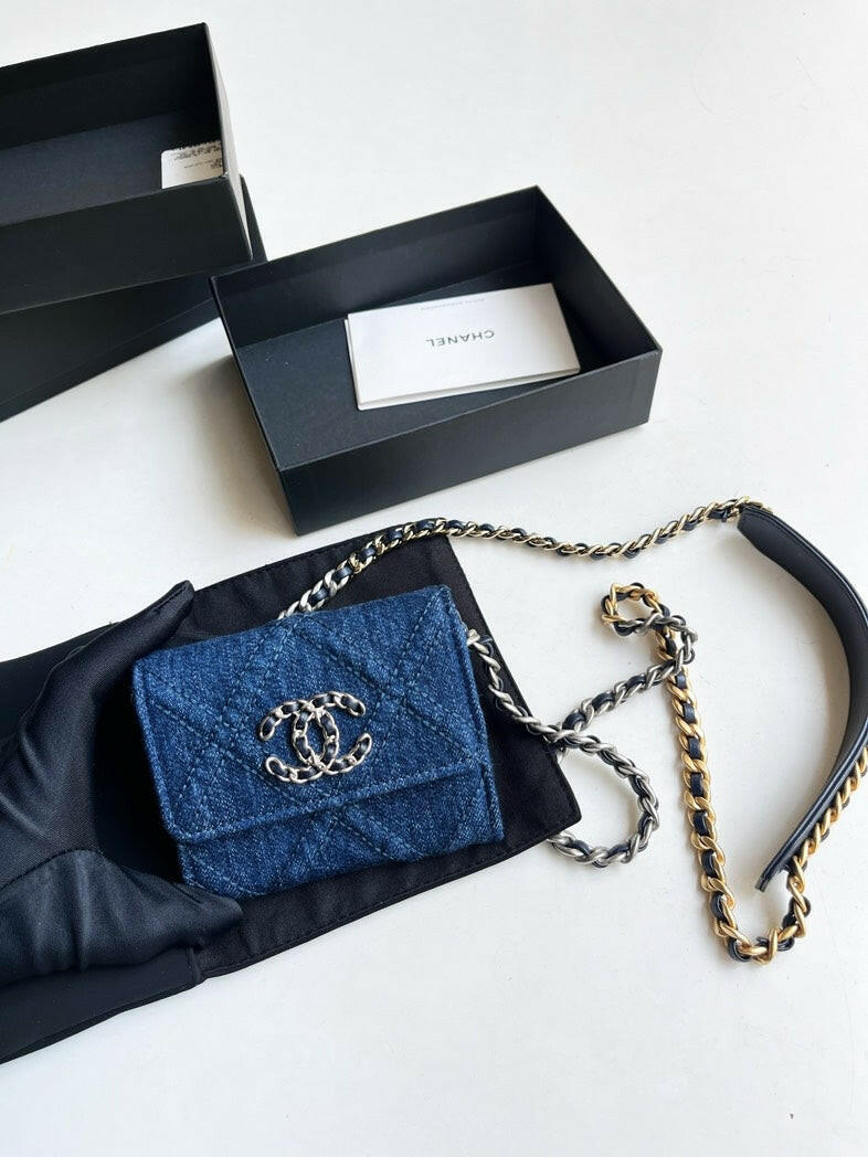 Chanel 19 Mini Bag 2021 Denim Blue Full Set.