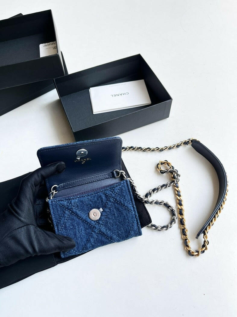 Chanel 19 Mini Bag 2021 Denim Blue Full Set