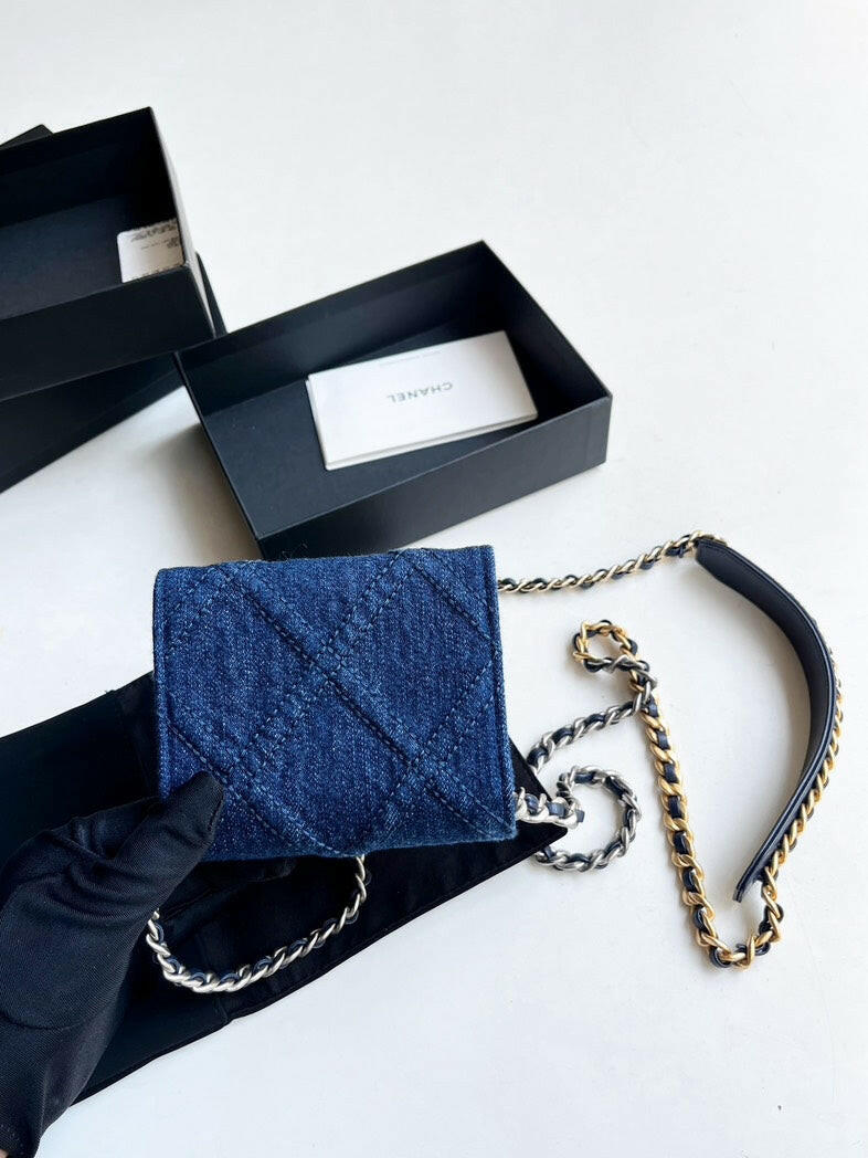 Chanel 19 Mini Bag 2021 Denim Blue Full Set