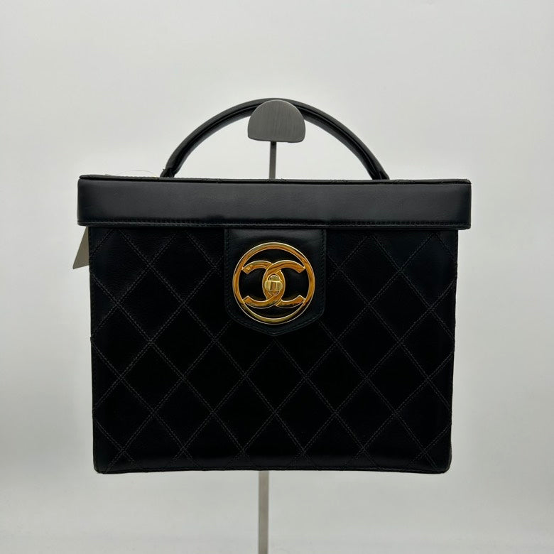 Chanel Vintage Black Leather Quilted Handbag Small