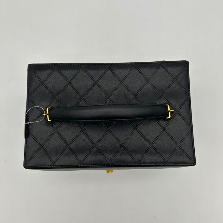 Chanel Vintage Black Leather Quilted Handbag Small