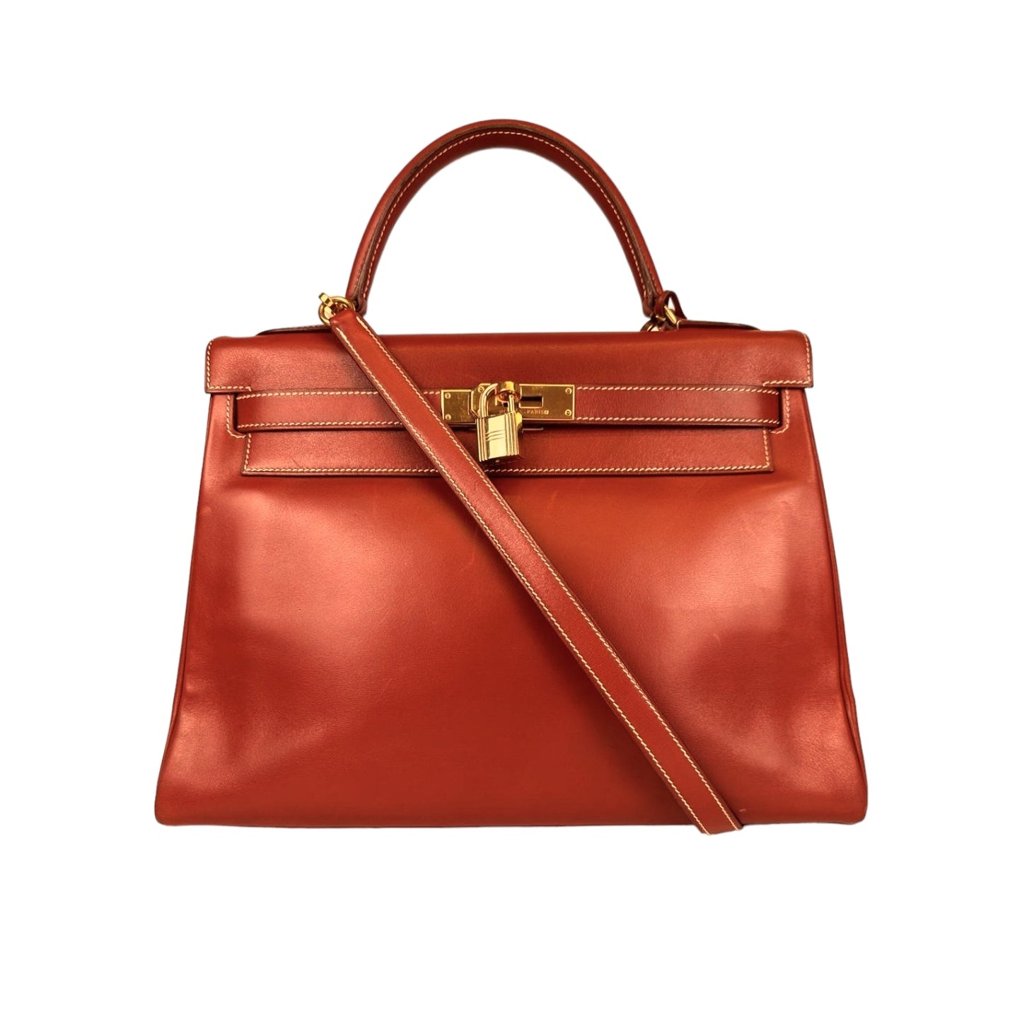 Hermès Kelly 32 Red Box Calfskin Gold