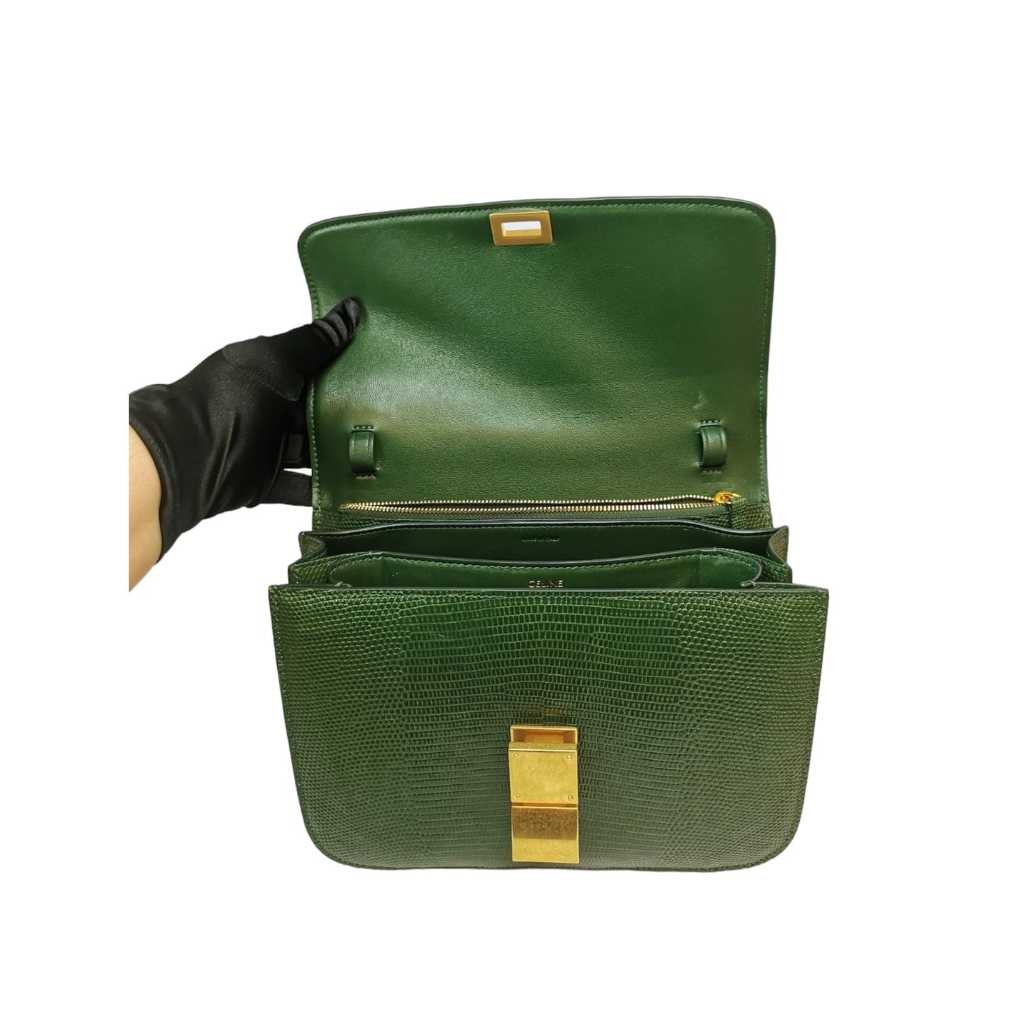 Celine Classic Medium Green Lizard