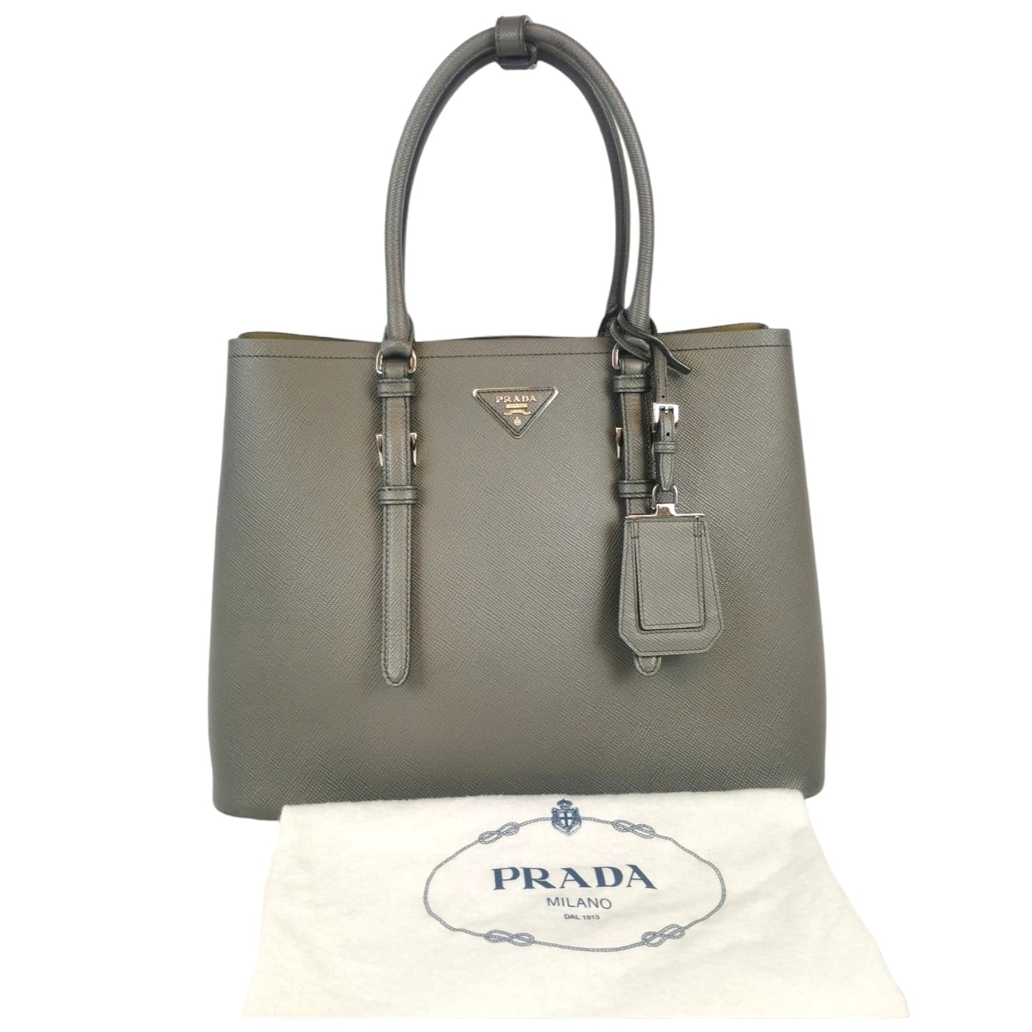 Prada Double Tote Bag Grey Saffiano