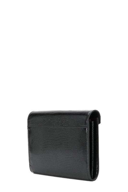 Cassandra Chain Wallet Lizard Embossed Black with Silver Hardware