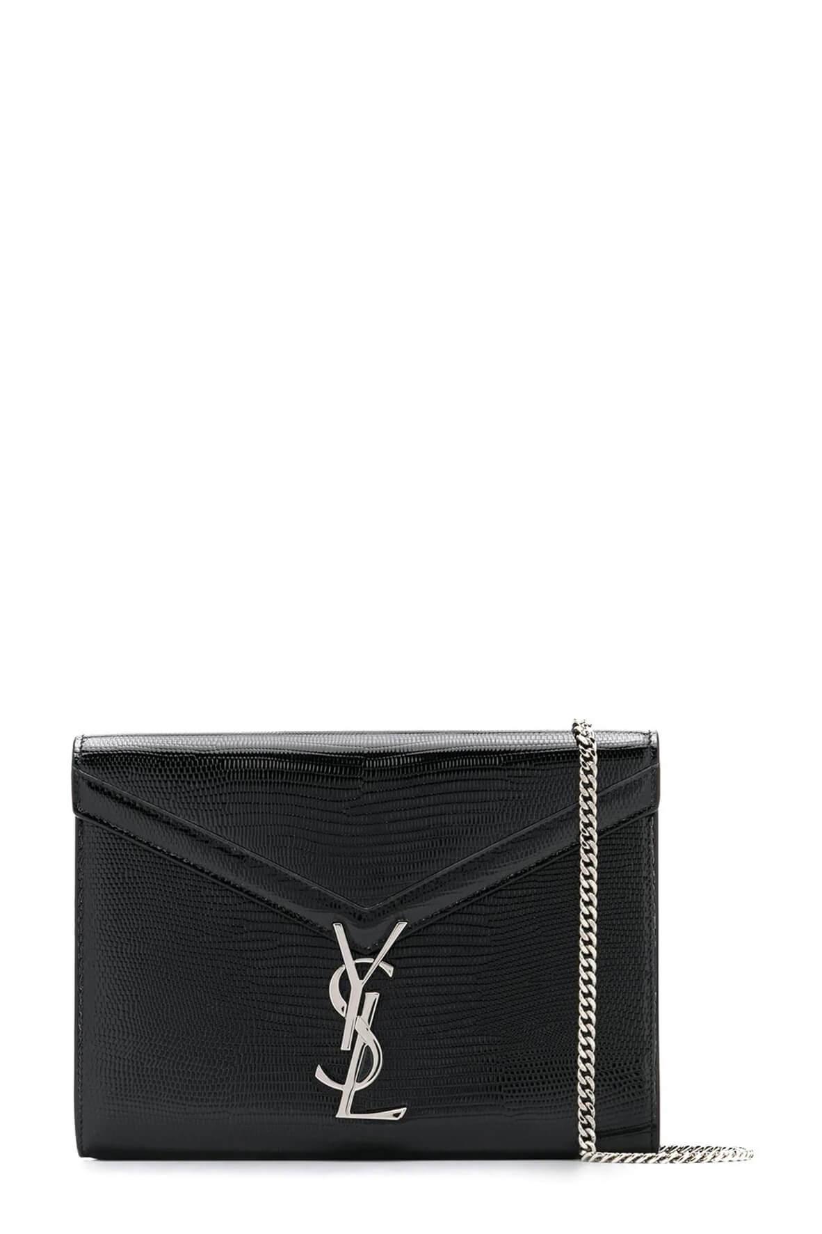 Cassandra Chain Wallet Lizard Embossed Black with Silver Hardware