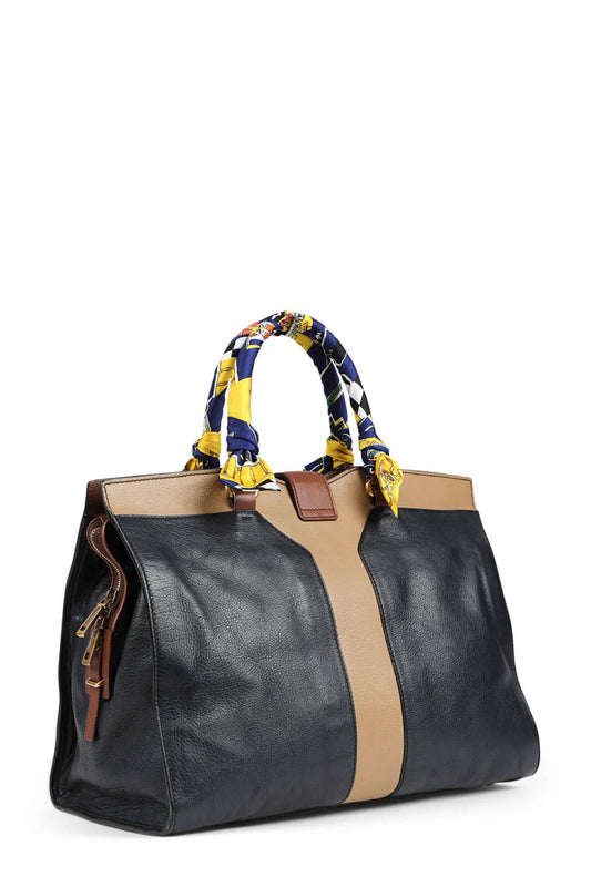 Cabas Double Y Chyc Tote Navy Brown with Handle Wraps