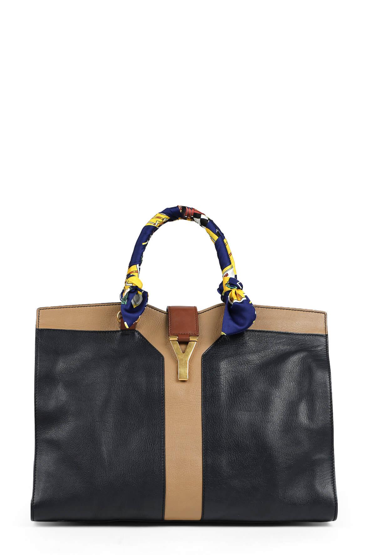 Cabas Double Y Chyc Tote Navy Brown with Handle Wraps