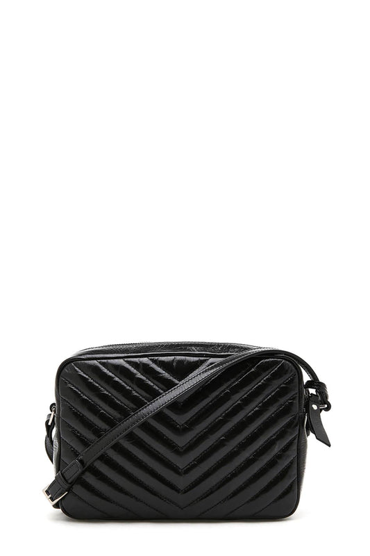 Matelasse Lou Camera Bag Black with Silver Hardware