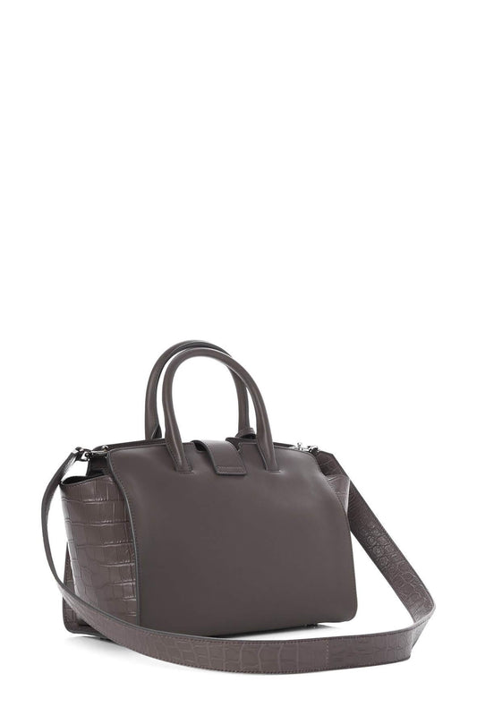 Small Downtown Cabas Tote with Crocodile Embossed Sides Earth