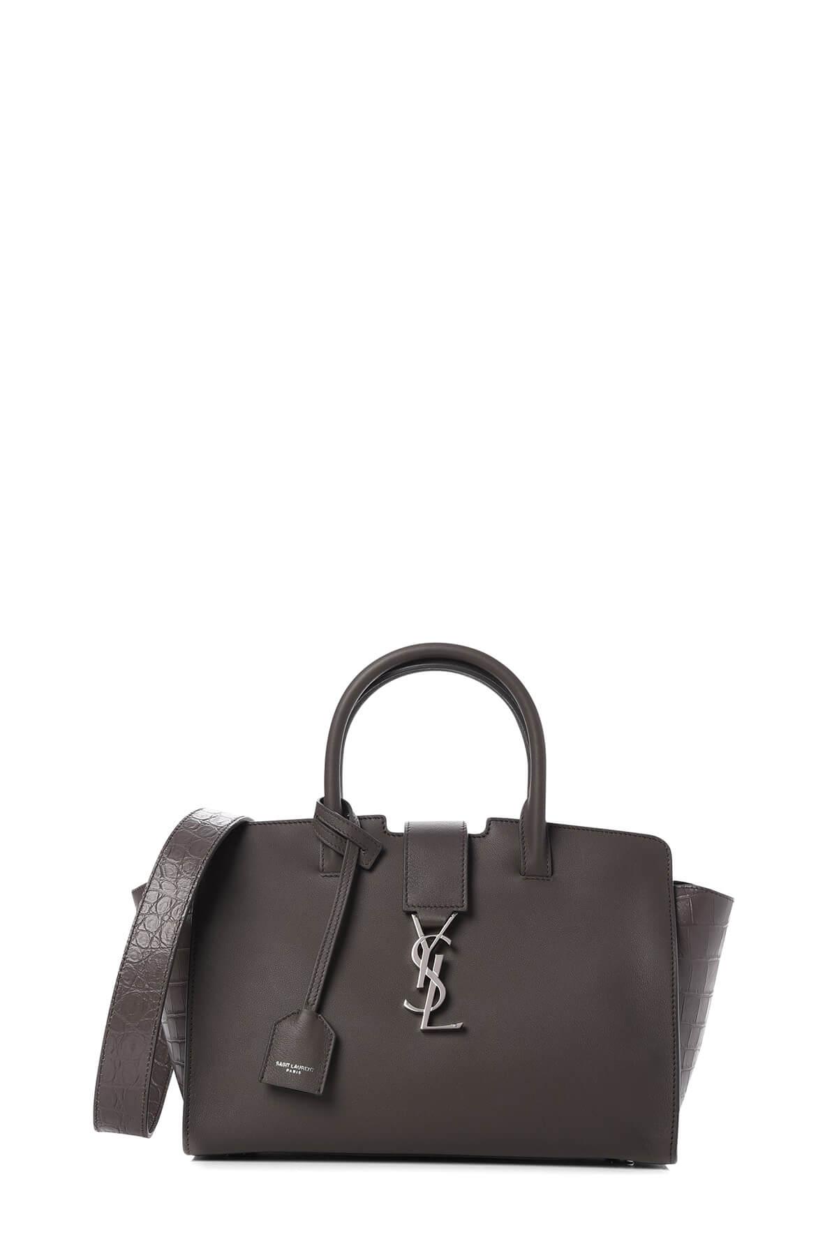 Small Downtown Cabas Tote with Crocodile Embossed Sides Earth